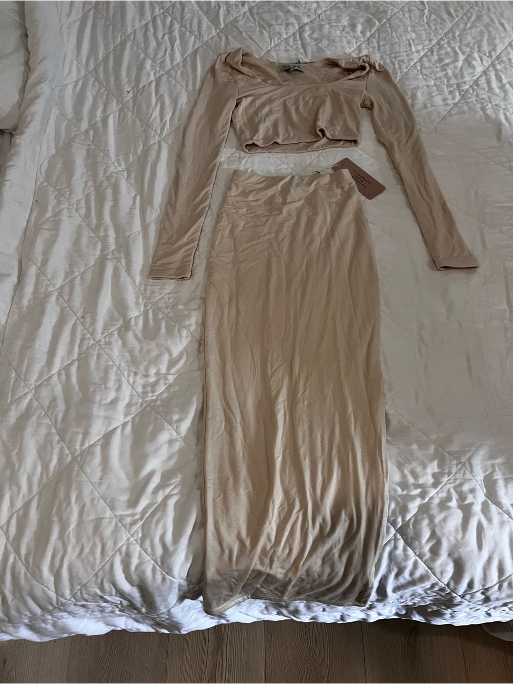 Re Ona Beige Long Maxi Skirt
